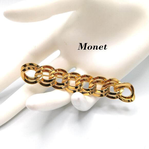 Vintage Monet Vintage Double Curb Chain Brooch, Gold Plated, 1980s - Picture 1 of 10
